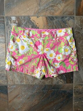 Lilly Pulitzer Oopsie Daisy Chino Shorts Women’s 8 Pink Green Floral Callahan